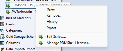 Manage PDMShell Licenses command in the SOLIDWORKS PDM Administration Tool add-in menu