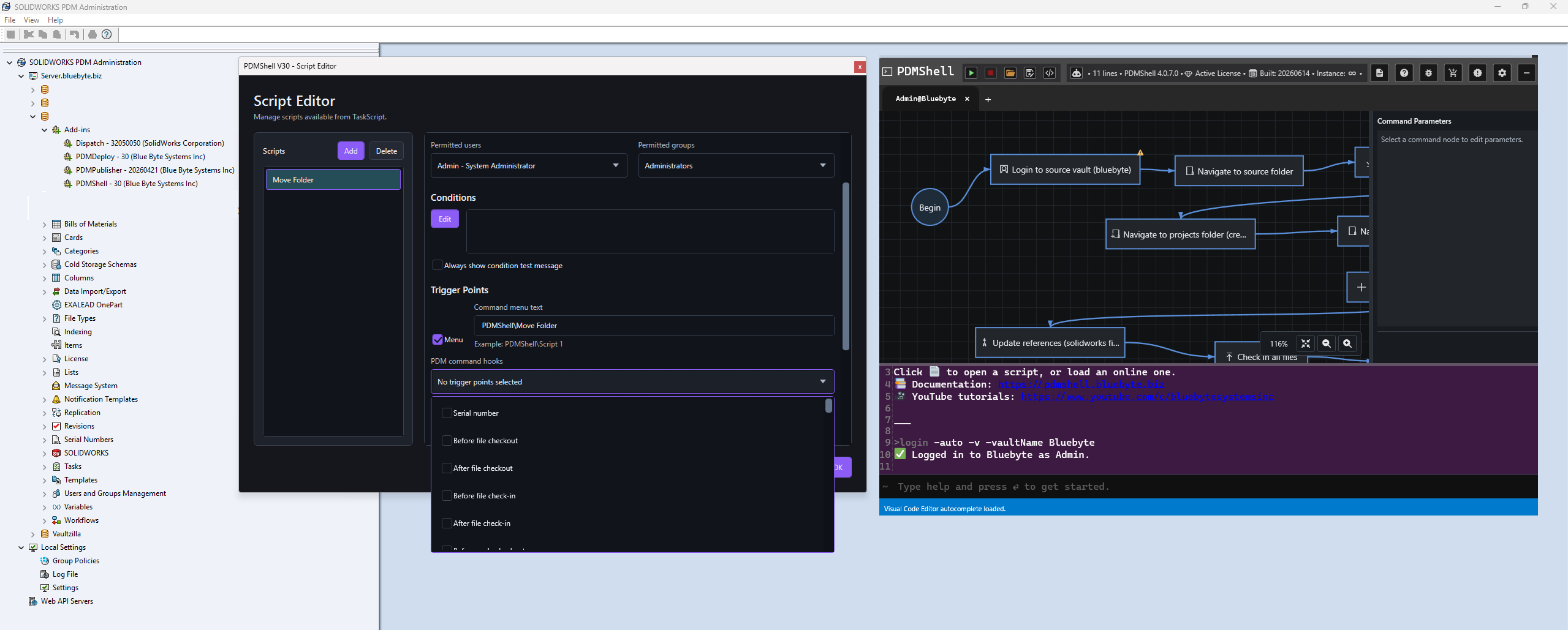 PDMShell add-in script editor