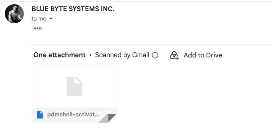 PDMShell offline activation response email with attachment