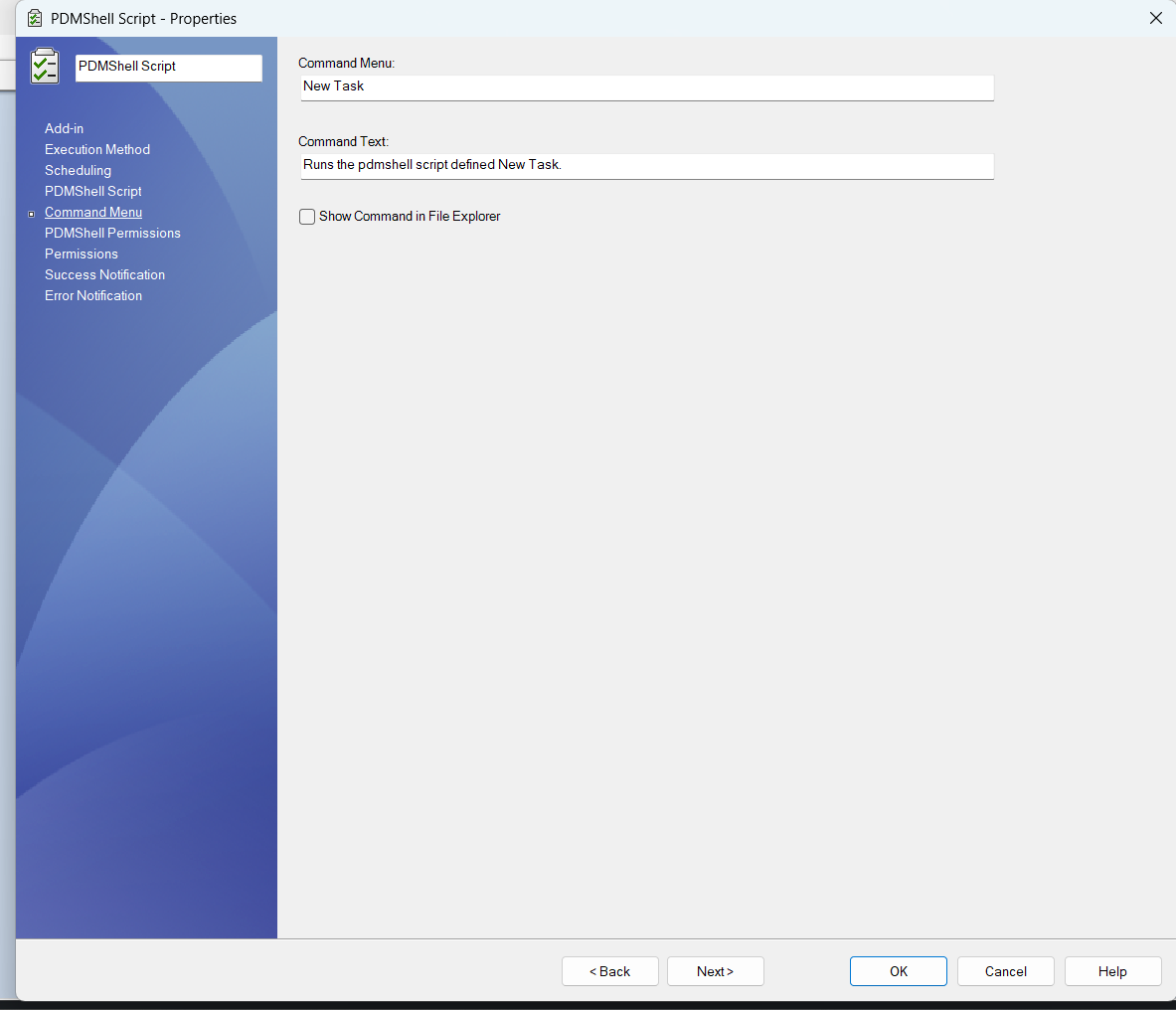 PDMShell task command menu page
