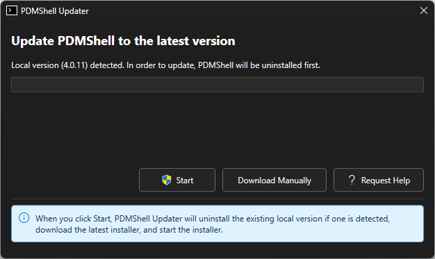 PDMShell Updater running as administrator
