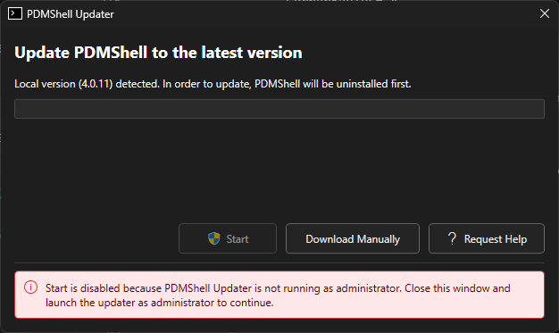 PDMShell Updater not running as administrator